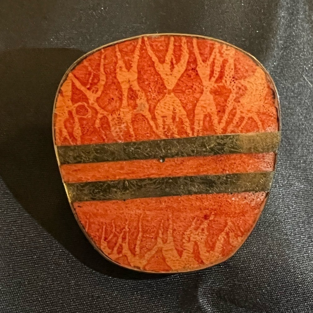Vintage Red and brass(?)  belt buckle
